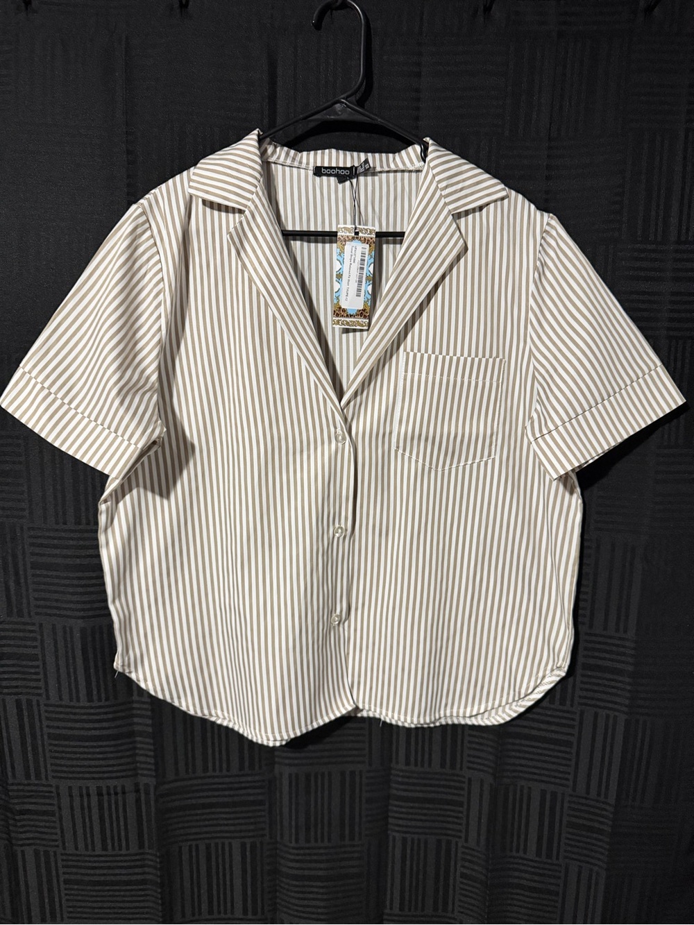 Boohoo Taupe & White Stripe Relaxed Fit Shirt
